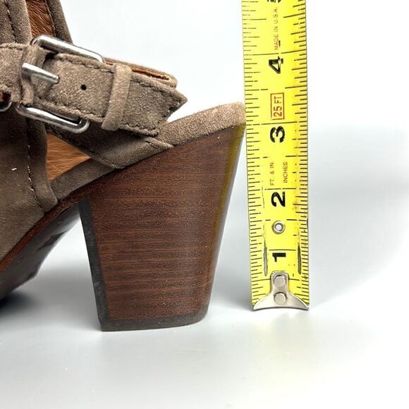 Frye Dani Shield Sling Peep Toe Ankle Booties Sandals Tan Suede Size 7 - Picture 15 of 15
